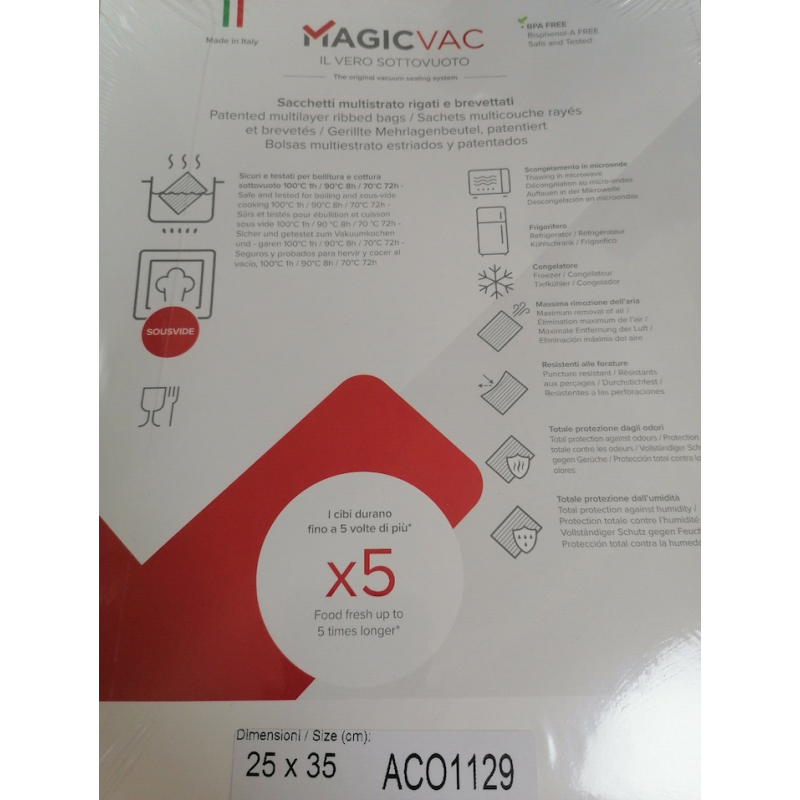 MAGIC VAC ACO1129 50 Sacchetti 25x35 cm Multistrato per Macchine da  Sottovuoto